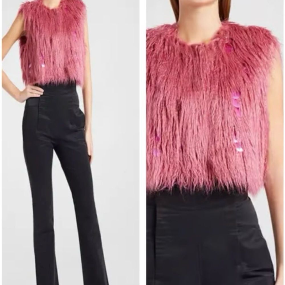 ALABAMA MUSE Lanny SLVL Desert Rose Embellished Sleeveless Faux Fur NWT $949